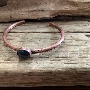 Handcrafted Copper Cuff Bracelet with a Lapis Stone